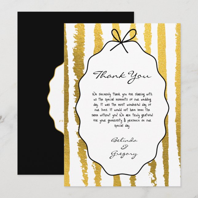 Cartão De Agradecimento Whimsical Stripes Handwritten Painted Wedding  (Frente/Verso)
