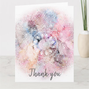 Cartão De Agradecimento Whimsical white watercolor mandala design