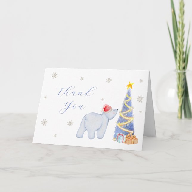 Cartão De Agradecimento Whimsical Winter Santa Polar Bear Baby Shower  (Frente)