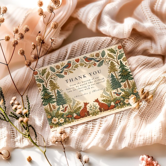 Cartão De Agradecimento Whimsical Woodland Forest Wedding (Criador carregado)