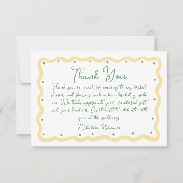 Cartão De Agradecimento Whimsical Yellow Green Hand Painted Bridal Shower (Frente)