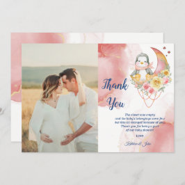 Cartão De Agradecimento Whimsland Wonderland Pink Chá de fraldas Pinguim