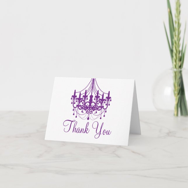 Cartão De Agradecimento White and Purple Chandelier Thank You Note (Frente)