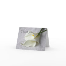white calla lilies on linen thank you card