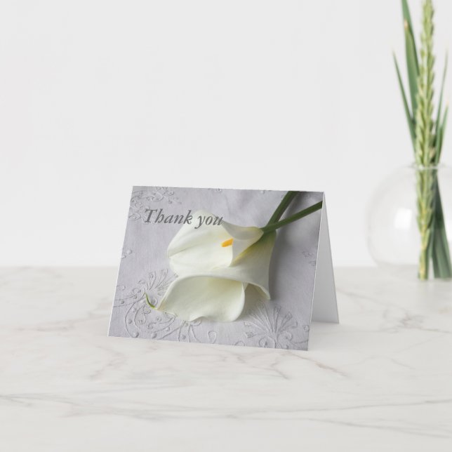 Cartão De Agradecimento white calla lilies on linen thank you card (Frente)