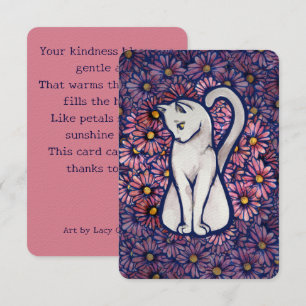 Cartão De Agradecimento White Cat Mauve Daisies
