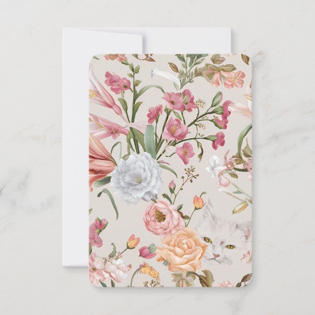 Cartão De Agradecimento White Cats Pink Roses Floral Flat Thank You Card (Frente)