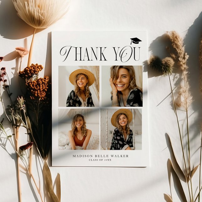 Cartão De Agradecimento White Elegance Graduation Obrigado Photo Collage (Criador carregado)