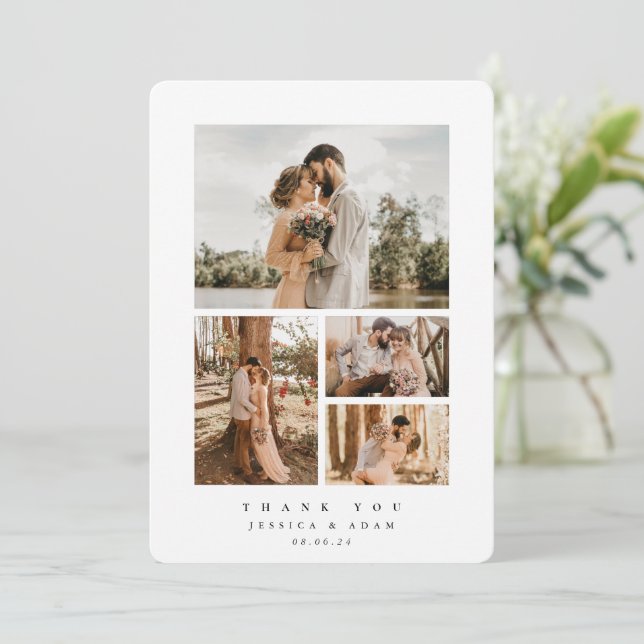 Cartão De Agradecimento White Elegant Mínimo 4 Foto: Flat (Em pé/Frente)