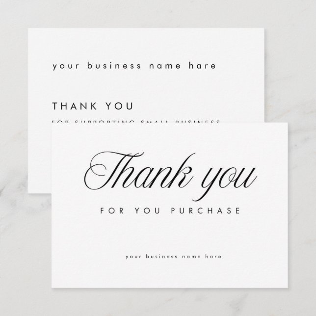 Cartão De Agradecimento White Elegant Thank You Card Small Business  (Frente/Verso)