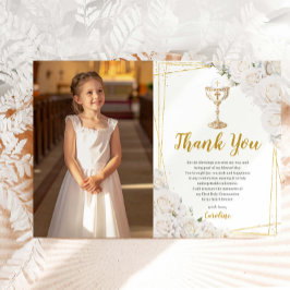 Cartão De Agradecimento White Floral First Holy Communion Chalice Photo