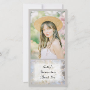 Cartão De Agradecimento White Floral Quinceañera Thank You Photo Card