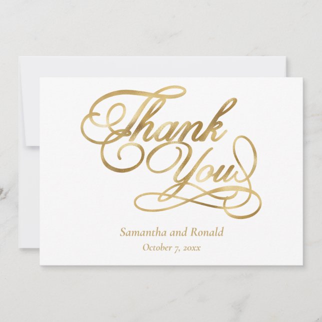 Cartão De Agradecimento White Gold Foil Calligraphy Formal Thank You Card (Frente)