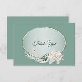 Cartão De Agradecimento White Jasmine Floral Green Geometric Wedding