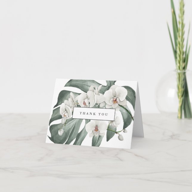Cartão De Agradecimento White Orchids on Monstera Tropical Thank You (Frente)