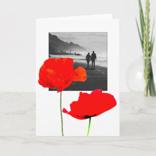 Cartão De Agradecimento White Photo Frame with poppies Memorial Sympathy C