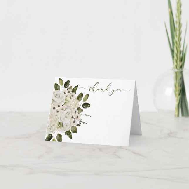Cartão De Agradecimento White Rose Thank You Card (Frente)