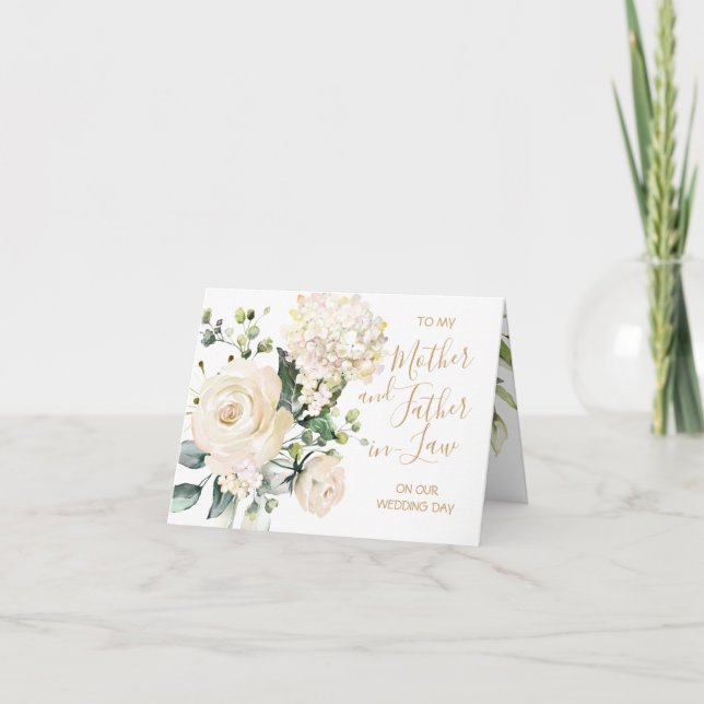 Cartão De Agradecimento White roses To my Parents-in-Law on my Wedding Day (Frente)