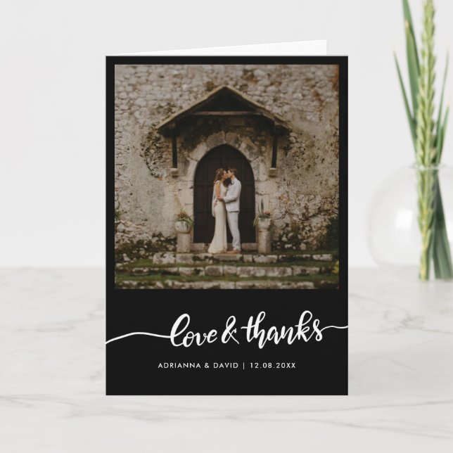 Cartão De Agradecimento White Script De Amor E Obrigados De Casamento (Frente)