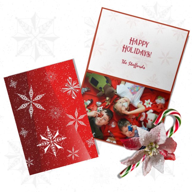Cartão De Agradecimento White Snow on Red Canvas Folded Christmas Card (Criador carregado)