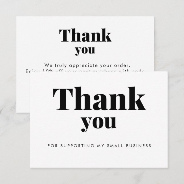 Cartão De Agradecimento White Thank You Card Discount Code Logo (Frente/Verso)