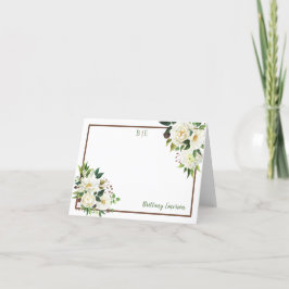 Cartão De Agradecimento White Watercolor Floral Cantos Nome Monograma