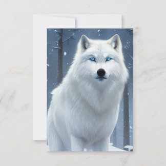Cartão De Agradecimento White Wolf Blue Eyes Original Fantasy Art