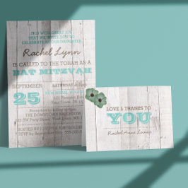 Cartão De Agradecimento Whitewash Teal Bat Mitzvah Obrigado Nota