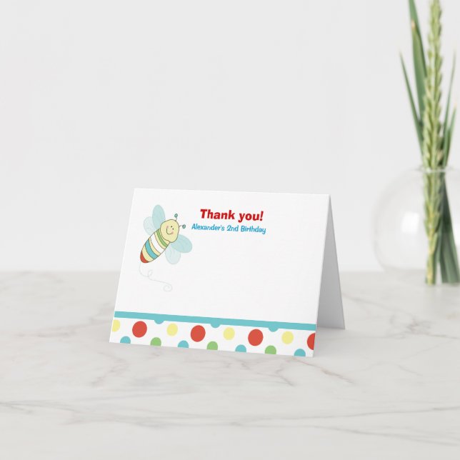 Cartão De Agradecimento Wiggle Bug Bee Birthday Thank you Card (Frente)