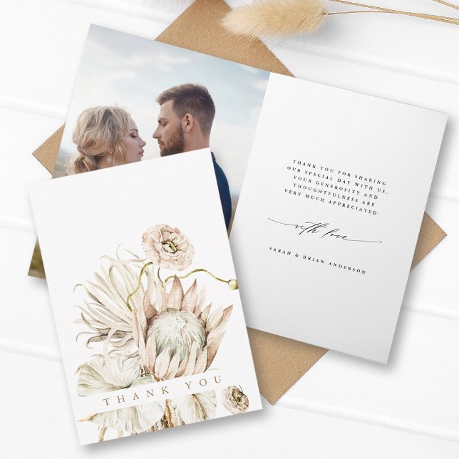Cartão De Agradecimento Wild Boho Protea Pampas Grass Foto De Casamento Fl (Front & Inside)