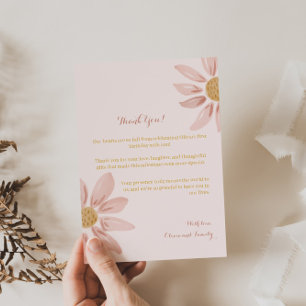 Cartão De Agradecimento Wild Daisy Primeiro Aniversário, Tema Floral Boho