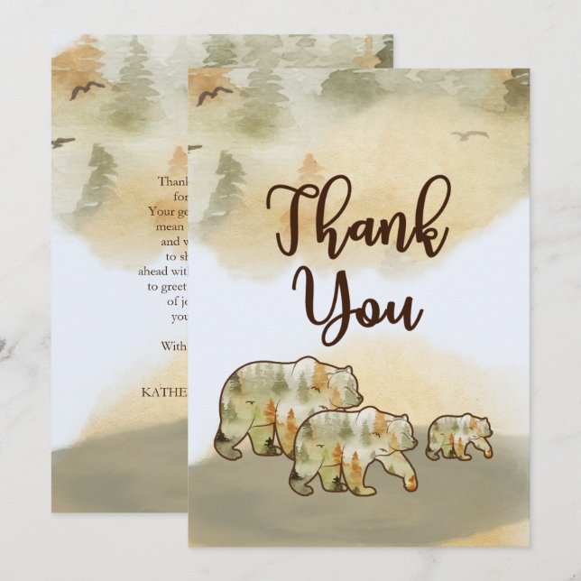 Cartão De Agradecimento Wild One Bears Woodland Chá de fraldas Obrigado (Frente/Verso)