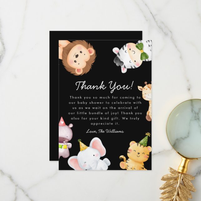 Cartão De Agradecimento Wild One Jungle Safari Baby Shower Party (Frente/Verso In Situ)