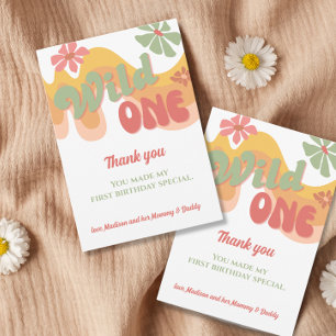 Cartão De Agradecimento Wild One Retro Rainbow Daisy Primeiro Aniversário