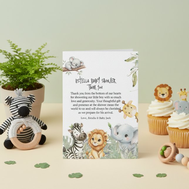 Cartão De Agradecimento Wild One Safari Jungle Animals Boy Baby Shower  (Criador carregado)