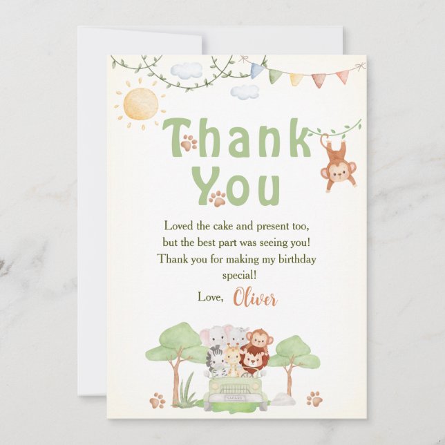 Cartão De Agradecimento Wild One Safari Photo Boy Birthday Thank You Card (Frente)