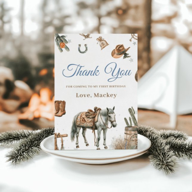 Cartão De Agradecimento Wild West Cowboy Rodeo Primeiro Aniversário (Criador carregado)