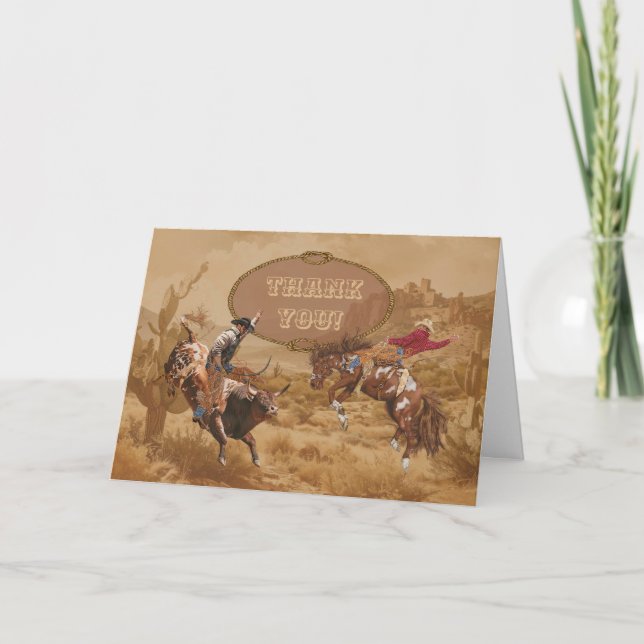 Cartão De Agradecimento Wild Western Round Up Obrigado (Frente)