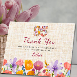 Cartão De Agradecimento Wildflower 95th Birthday Party - Floral Number