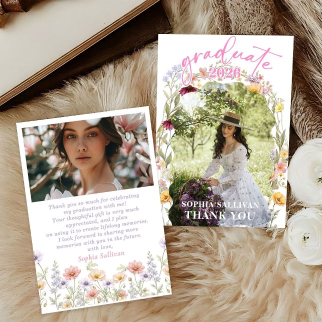 Cartão De Agradecimento Wildflower Bloom Graduation  Party Thank You Card (Criador carregado)