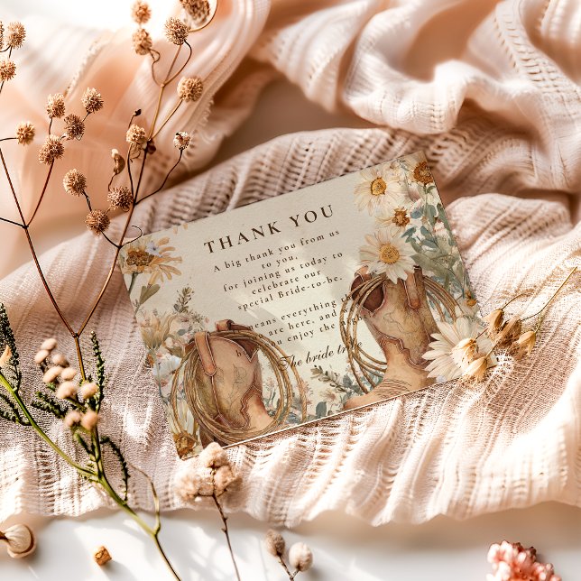 Cartão De Agradecimento Wildflower Boots Country Bridal Shower (Criador carregado)
