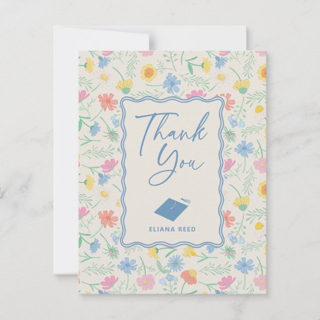Cartão De Agradecimento Wildflower Floral Graduate Thank You Card (Frente)