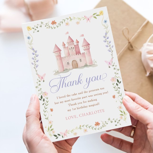 Cartão De Agradecimento Wildflower Garden Princess Castle 1st Birthday (Criador carregado)