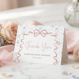 Cartão De Agradecimento Wildflower Pink Bow Graduation