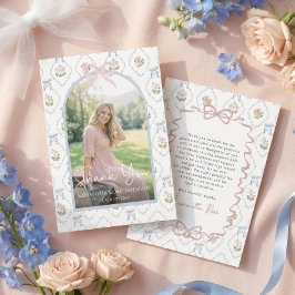 Cartão De Agradecimento Wildflower Pink Bow Graduation Party