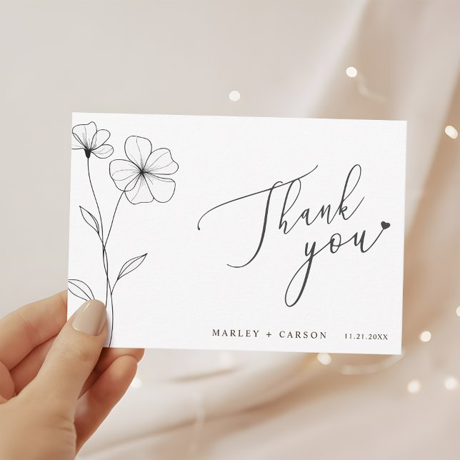 Cartão De Agradecimento Wildflower Script Heart Romantic Wedding (Criador carregado)