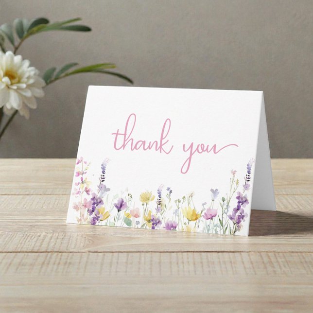 Cartão De Agradecimento Wildflower Watercolor Baby Girl Shower (Wildflower Watercolor Baby Girl Shower Thank You Card)