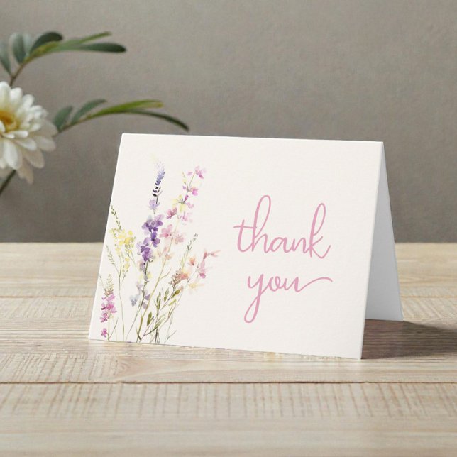 Cartão De Agradecimento Wildflower Watercolor Baby Girl Shower (Wildflower Watercolor Baby Girl Shower Thank You Card)