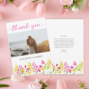 Cartão De Agradecimento Wildflower Wedding Floral Script Elegante Primaver