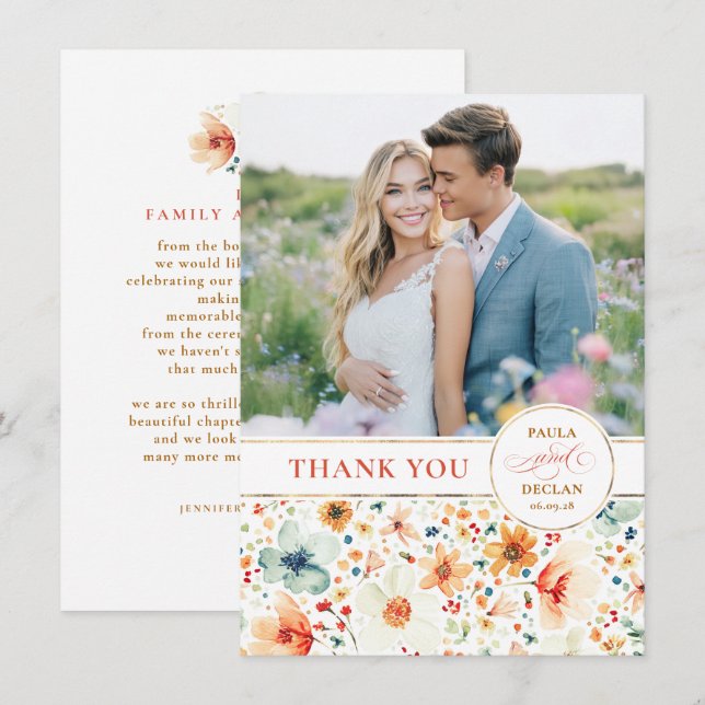 Cartão De Agradecimento Wildflower Wedding Two Sided Thank You Photo (Frente/Verso)